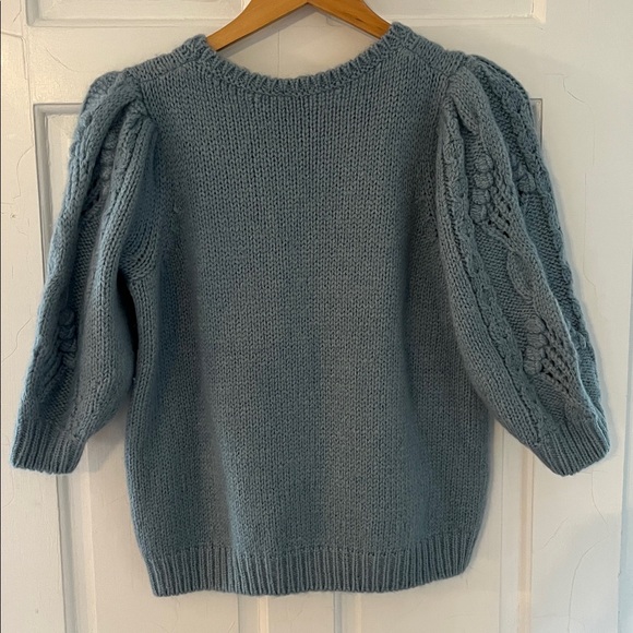 SEZANE Light Blue Mohair Wool Knit Short Sleeve Cableknit Sweater Pull Giulia - Picture 4 of 5